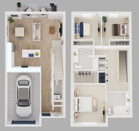 Floor plan for 3 beds, 2.5 baths, 1512 sqft